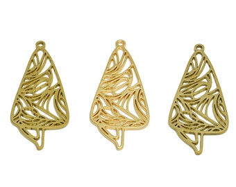 Irregular Lasercut Earring Charms, Raw Brass Heteromorphic Charm, Handmade Polishing, Abstract Mesh Cutout Charm, 18K Real Gold 39*16*0.87mm