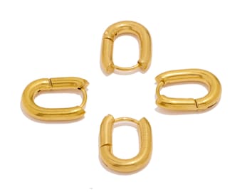 Steel Oval Rectangle Hoop Earring, U Shape Huggie Earring, Stainless Steel Geometric Hoop Earring, Earring Finding, Gold Tone Plated VK2115