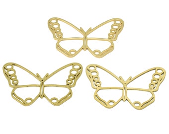 Fjärilslaserskuren örhängeskoppling, Fjärilscirkelhalsband, Handpolerad, Flugkoppling i rå mässing, 18K guld 37*25*0,88 mm