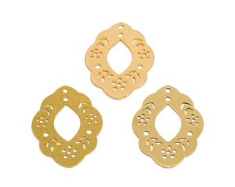 Conectores de renda cortados a laser, delicados conectores geométricos vazados em latão bruto, polimento artesanal, banhados a ouro 18K para projetos DIY, 31,83*24*0,7 mm