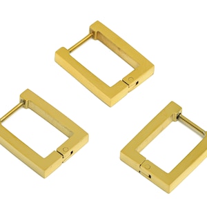 Gold Rectangle Hoop Earring, 316 Stainless Steel Stud, Stainless Steel Earring, Steel Ear Hoop, Huggie Hoop Earring, Gold Tone Plated VK1744
