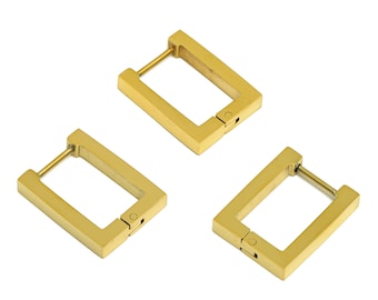 Gold Rectangle Hoop Earring, 316 Stainless Steel Stud, Stainless Steel Earring, Steel Ear Hoop, Huggie Hoop Earring, Gold Tone Plated VK1744