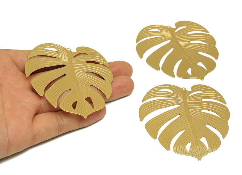 Monstera Laser Cut Charms, Gold Big Botanical Earring Charms, Handmade