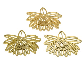 Water Lily Laser Cut Earring Charms, Raw Brass Lotus Charm, Handmade Polishing, Abstract Floral Cut out Charm, 18K Real Gold 34*34*0.73mm