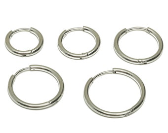 Steel Round Hoop Earring, Steel Earring Hoop, Circle Huggie Earring, 14mm 16mm 18mm 20mm 22mm Ear Hoops, Stainless Steel Earring