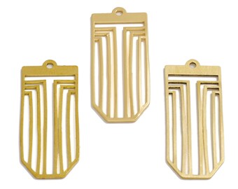 2pcs Raw Brass Geometric Earring Charm, Multiple Lines In Geometric Pendant, 18K Gold Charm, Earring Findings, DIY Jewelry Supplies VW432