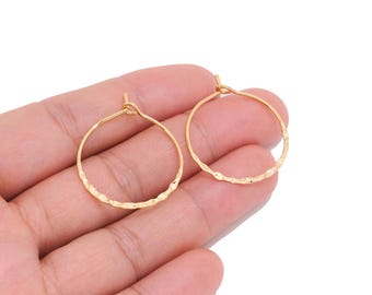 18K Real Gold Plated Brass Hammered Hoop Earring Clasp for Jewelry Makers, Textured Gold Hoop Finding for DIY Dangle Earrings