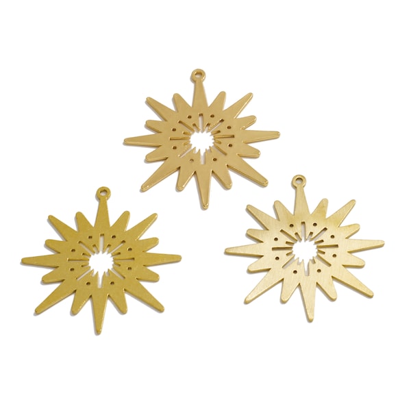 2pcs Raw Brass North Star Earring Charm, Pole Star Starburst Pendant, Gold Spike Virus Charm, DIY Celestial Earring Findings VW582