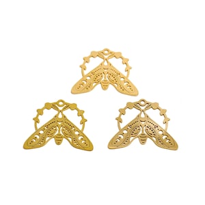 Moth Lasercut Earring Charms, Raw Brass Hollow Phase of Moon Insects Pendant, Handmade Polishing, 18K Real Gold Plated DIY 37.8*33.02*0.86mm