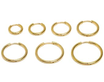 Steel Round Hoop Earring, Circle Huggie Earring, Steel Ear Hoops, 12mm 14mm 16mm 17mm 20mm 21mm 24mm Earring Hoop, Stainless Steel Earring