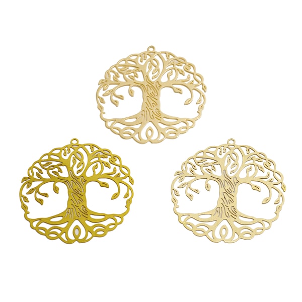 2pcs Raw Brass Life Tree Earring Charm, Round Botanical Branch Earring, Gold Autumn Tree Charm, Plant Earring Findings Supplies FB7989