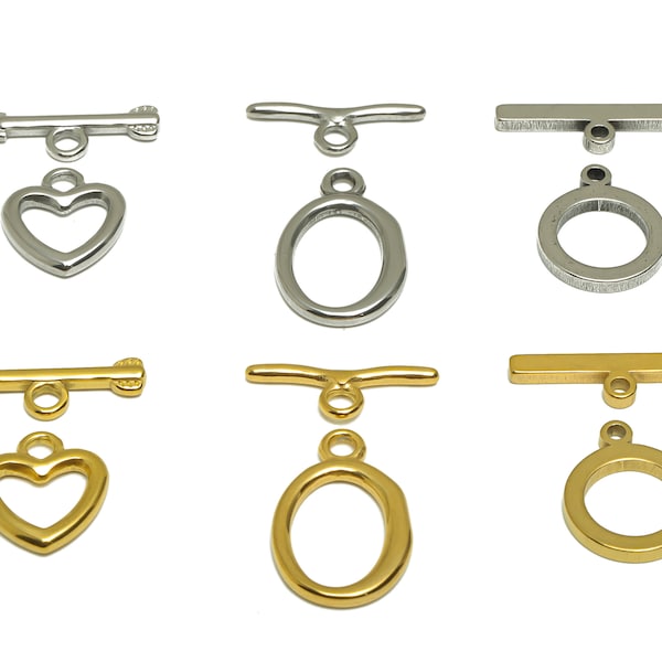 Stainless Steel Toggle Clasp, Bracelet Toggle Clasp, Oval Toggle Clasp, Cubic HeartToggle Clasp, For Necklace, Gold Tone Plated