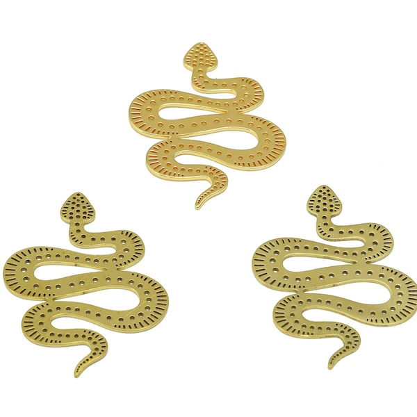 Snake Lasercut Charm, Textured Dot Snake Earrings, Handmade Polishing, Raw Brass Snake Cutout Charm, 18K Real Gold Plating 36*22*0.66mm