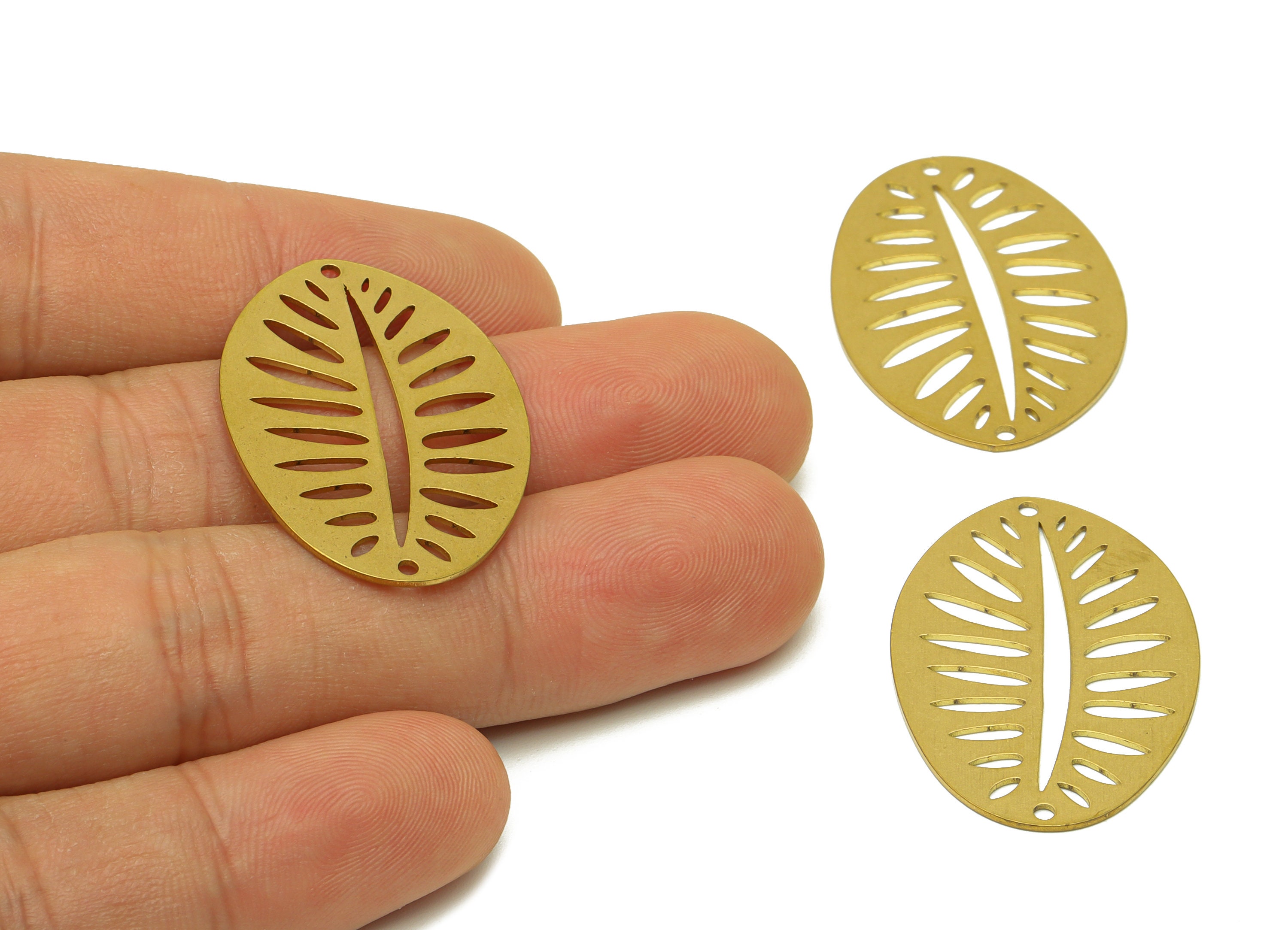 Leaf Laser Cut Connectors, Raw Brass Hollow Rib Connector, Handmade ...