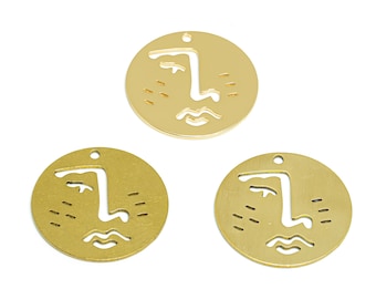 2pcs Raw Brass Abstract Face Charm, Round Artistic Face Earring Charm, Design Face Pendant, Earring Findings, Jewelry Supplies BW4134