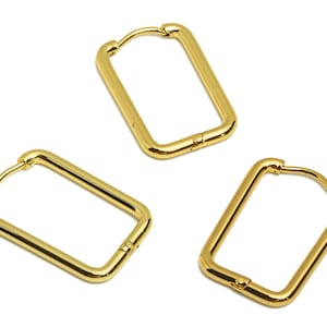 Gold Tone Plated Rectangle Earring Hoop, 316 Stainless Steel Stud, Stainless Steel Earring, Steel Ear Hoops, Huggie Hoop Wire Earring VK1720