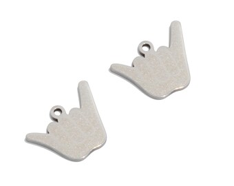 Steel Hand Sign Charms, Lasercut Hang Loose Charms, Stainless Steel Hand Sign Pendant, For Necklace, Jewelry DIY 13.33*12.06*0.94mm BSX2026