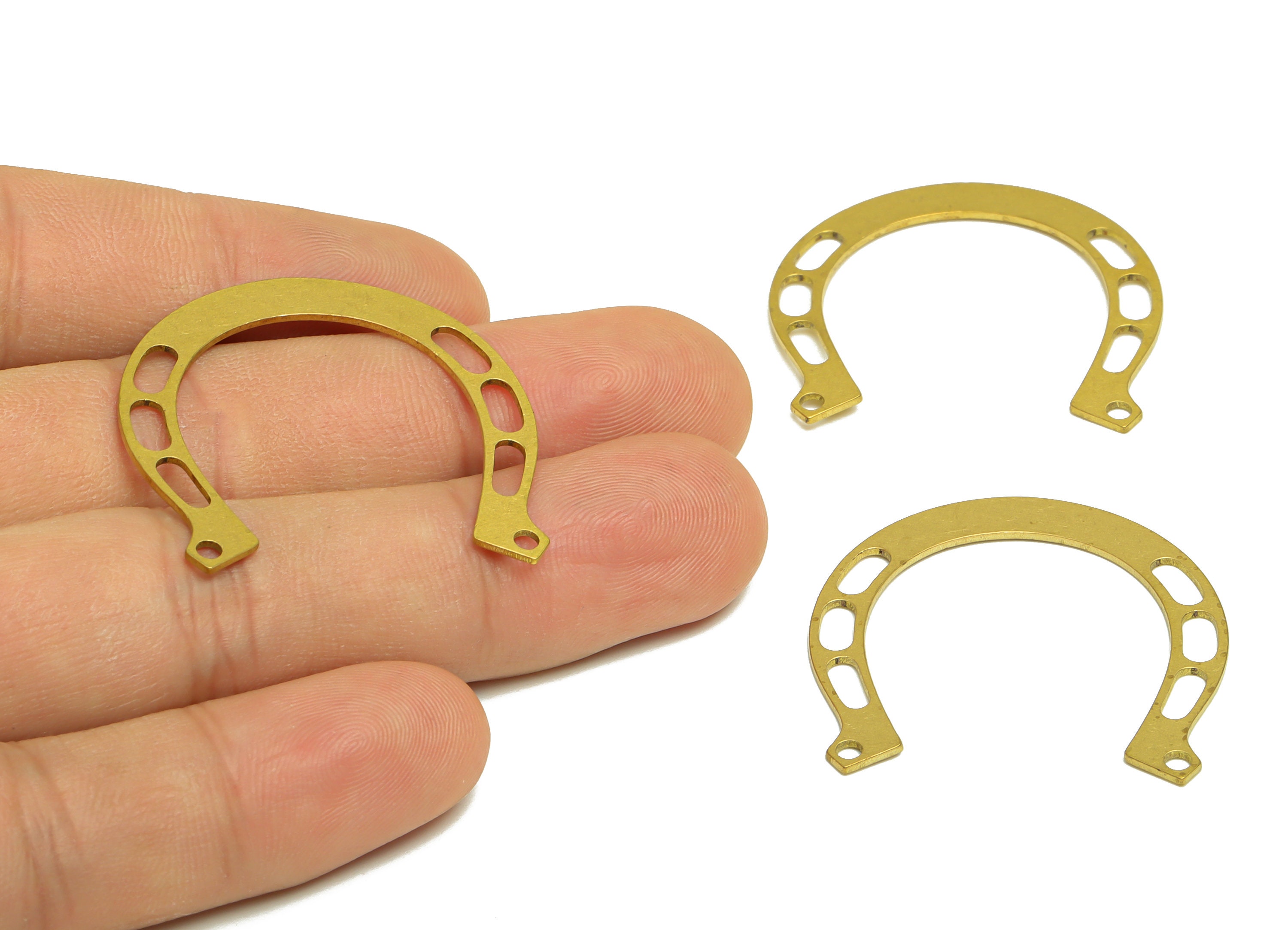Horseshoe Lasercut Earring Connector, Raw Brass U Shape Connector, Flat
