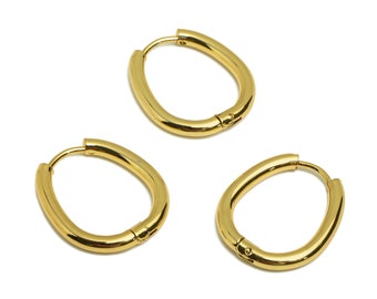 Stainless Steel Oval Hoop Earring, Steel Ear Hoops, Huggie Hoop Earring, 316 Stainless Steel Stud, Gold Tone Plating, Huggie Hoops VK1719