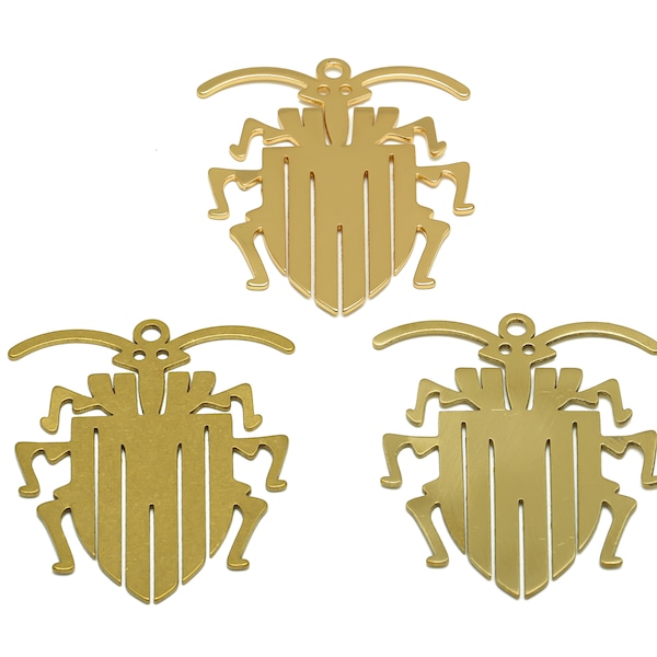 Stink Beetle Laser Cut Earring Charms, Abstract Beetle Bug Earring, Handmade Polishing, Raw Brass Insect Charms, 18K Gold 35.6*29.9*0.65mm