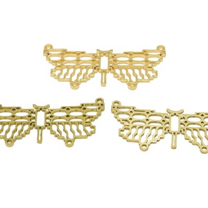Connettori orecchino a farfalla Lasercut, lucidatura fatta a mano, connettore ritaglio a farfalla, connettore a mosca in ottone grezzo, oro reale 18 carati 41 * 20 * 0,87 mm