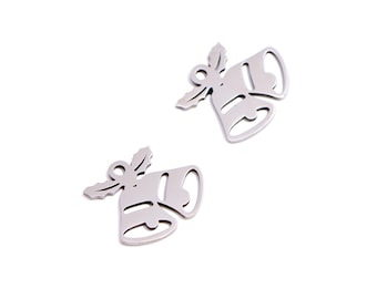 Stainless Steel Bell With Holly Leaf Pendant, Laser Cut Bell Accessories, Holiday Ornaments Pendants，DIY Jewelry, 13.94*11.73*0.98mm VK2348