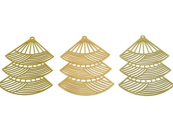 Triple Fan Lasercut Earring Charm, Abstract Quarter Rounds Charm, Raw Brass Hollow Charm, Handmade Polishing, 18K Real Gold 63.9*40.8*0.3mm