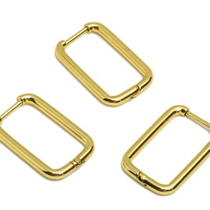 Gold Tone Plated Rectangle Hoop Earring, 316 Stainless Steel Stud, Stainless Steel Earring, Steel Ear Hoops, Huggie Hoop Earring VK1708