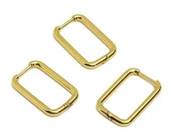 Gold Tone Plated Rectangle Hoop Earring, 316 Stainless Steel Stud, Stainless Steel Earring, Steel Ear Hoops, Huggie Hoop Earring VK1708