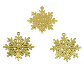 Snow Lasercut Earring Charms, Gold Raw Brass Snowdrop Charm, Abstract Snowflakes Charm With Loop, Handmade Polishing, 18K Gold 27*25*3.87mm