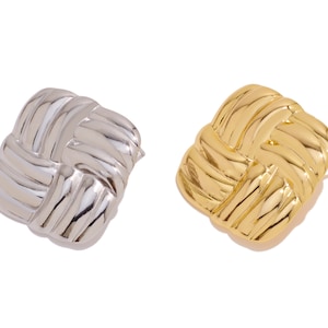 May include: A pair of earrings with a woven design. One earring is silver and the other is gold.