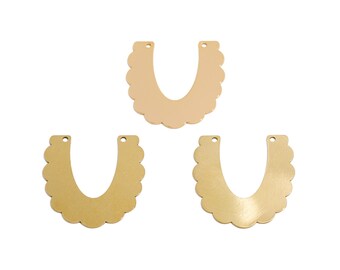 Scallop U Shaped Connector, Raw Brass Geometric Arch Pendant, Handmade Polishing, 18K Real Gold Plated DIY Jewelry Making 34.88*33.44*0.7mm