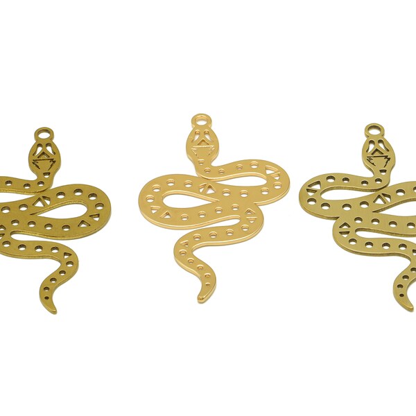 Snake Laser Cut Charm, Dot Triangle Snake Earrings, Handmade Polishing, Raw Brass Snake Cutout Charm, 18K Real Gold Plating 40*24.18*0.72mm