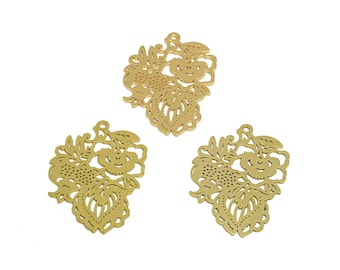 Flower Lasercut Earring Charms, Raw Brass Bubble Hollow Leaves Pendant, Handmade Polishing, 18K Real Gold Plated, Jewelry 35.16*24.32*0.7mm