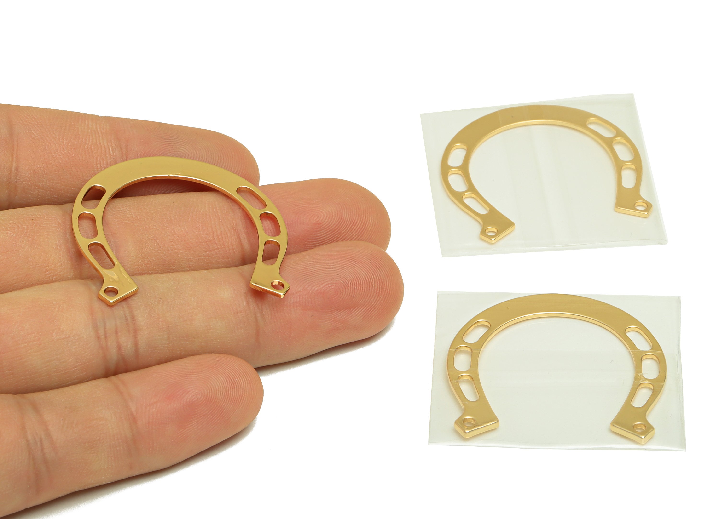 Horseshoe Lasercut Earring Connector, Raw Brass U Shape Connector, Flat