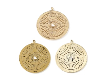 Third Eye Lasercut Earring, Raw Brass Snake Circle Charm, Hollow Bubbles Eyeball Charm, Handmade Polishing, 18K Real Gold 32.86*29.91*0.67mm