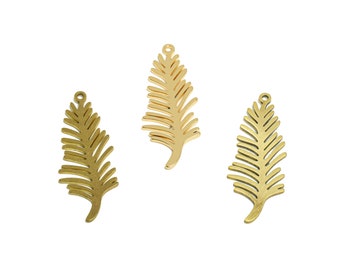 Leaves Lasercut Earring Charms, Raw Brass Leaf Branch Plant Pendant, Handmade Polishing, 18K Real Gold, Jewelry Supplies 34.62*13.2*0.88mm