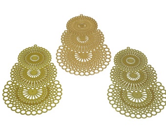 Triple Round Earring Charms, Abstract Exaggerated Circles Charm, Raw Brass Hollow Sun Charm, Handmade Polishing, 18K Gold 79*49.8*0.3mm