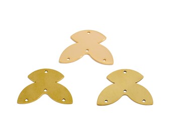 Leaf Lasercut Connectors, Raw Brass Leaves Geometric 4 Holes Tassel Connectors, Handmade Polishing, 18K Real Gold Plated DIY 29.61*21.48*1mm