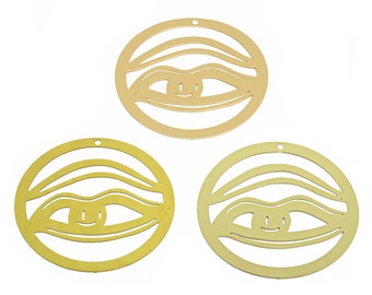 2pcs Raw Brass Happy Face Earring, Round Wavy Eye Earring Charm, Eyeball 0.3mm Hoop Charm, DIY Earring Finding, Jewelry Supplies FB6858
