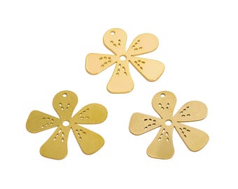 Laserskurna örhängen med blommor, botaniskt hänge i råmässing med ihåligt blommotiv, handgjord polering, 18K äkta guldplätering, gör-det-själv 30,61*28,83*0,7 mm