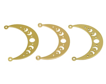 Crescent Laser Cut Connectors, Phases Of The Moon Connector, Raw Brass Circle Connector, Handmade Polishing, 18K Real Gold 34.9*24.68*0.7mm