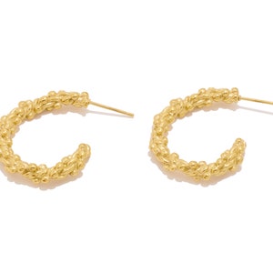 Steel Open C Hoop Stud Earring, Textured Twisted Chain Ear Posts, Stainless Steel Post Earring, Earring Finding, 18K Gold Tone Plated VK1936