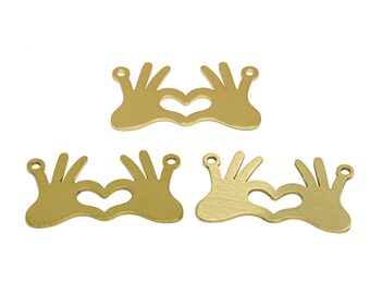 Heart Laser Cut Necklace Connectors, Stamping Blank Hand Connector, Raw Brass Love Connector, Handmade Polishing, 18K Gold 29.92*18.16*0.8mm
