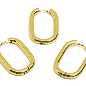 Gold Tone Plated Rectangle Earring Hoop, 316 Stainless Steel Stud, Stainless Steel Earring, Steel Ear Hoops, Huggie Hoop Wire Earring VK1707