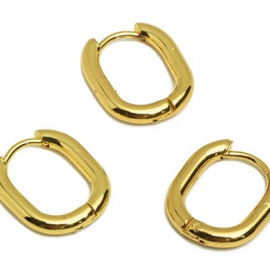 Stainless Steel U Shaped Ear Hoops, Fat Oval Rectangle Hoop Earring, Stainless Steel 316 Stud, Huggie Hoop Earring, Gold Tone Plated VK1715