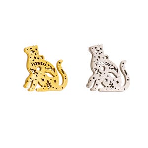 Steel Cat Lasercut Charms, 316 Stainless Steel, Hollow Animal Earring Charms, Necklace Pendant, 18K Gold Tone Plated, Jewelry 19.6*18*0.98mm