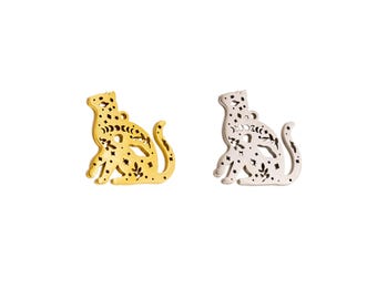 Steel Cat Lasercut Charms, 316 Stainless Steel, Hollow Animal Earring Charms, Necklace Pendant, 18K Gold Tone Plated, Jewelry 19.6*18*0.98mm