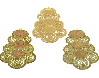 Botanical Rounds Lasercut Earring Charm, Raw Brass Hollow Charm, Handmade Polishing, Abstract Exaggerated Vol Charm, 18K Gold 70*44.9*0.3mm