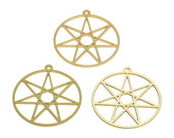 Sieben zackige Stern-Laser-Schnitt-Ohrring, Messingsterne im runden Anhänger, hohle Sternkreis-Charms, handgemachtes Polieren, 18K Gold 31.61 * 29.15 * 0.7 mm